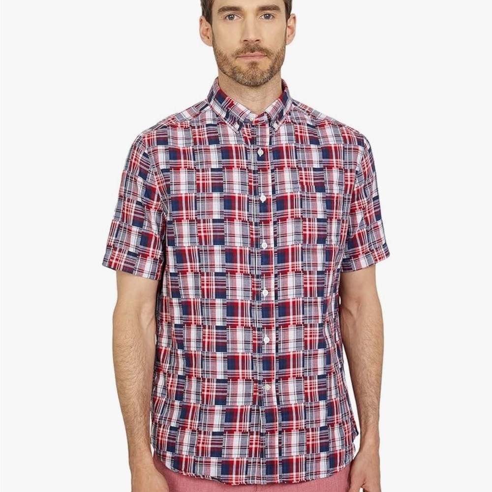 Southern Tide Red and Blue Casual Button Down Shirt